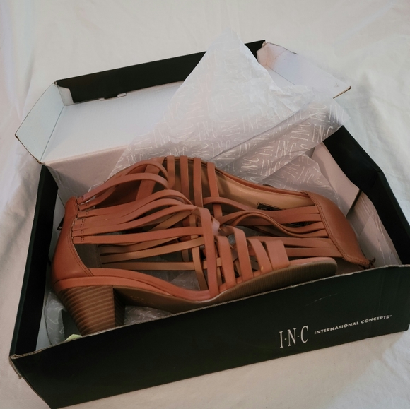 INC International Concepts Shoes - Like New - Heeled - Tan Strappy Bootie